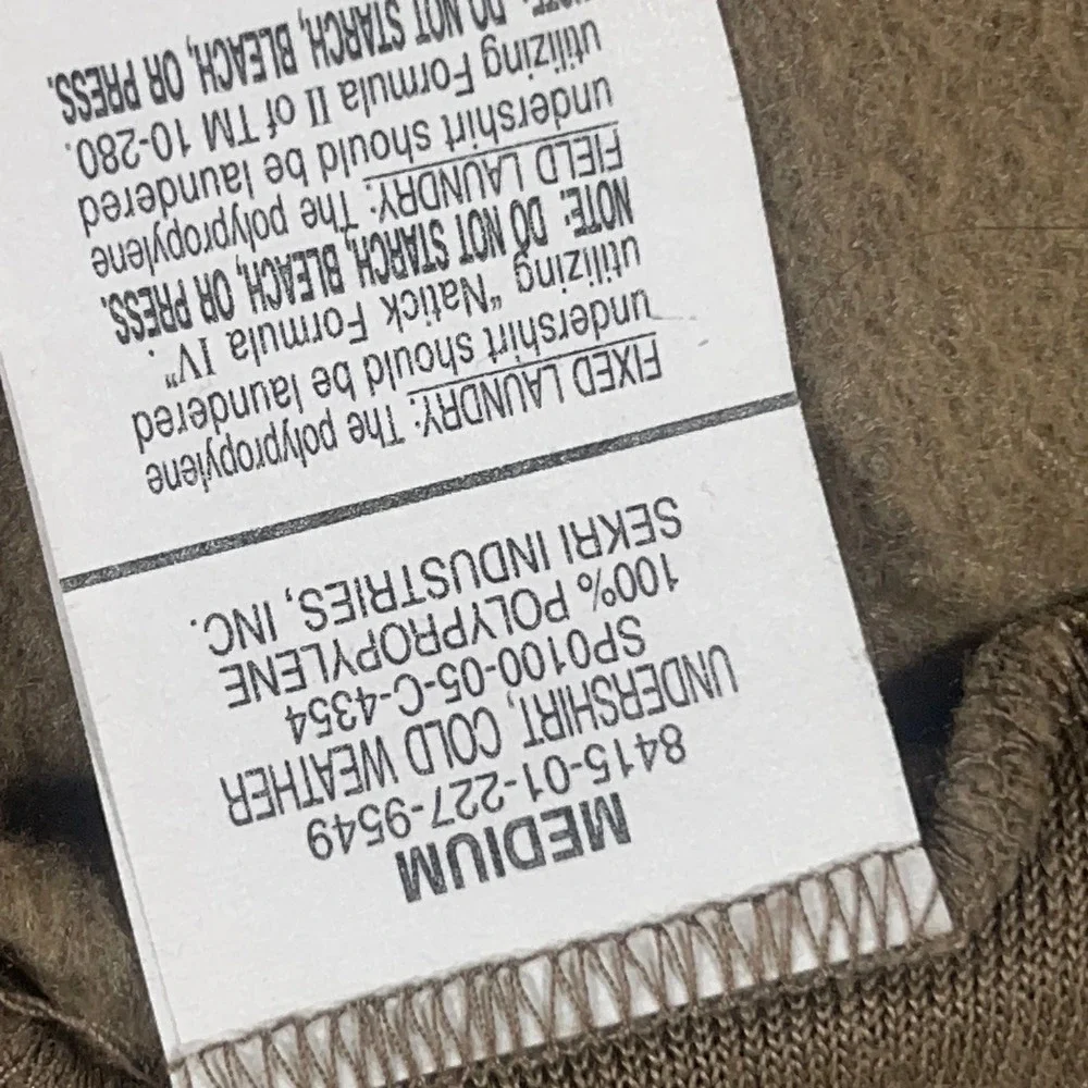 Sekri Industries Cold‎ Weather Undershirt Men Medium Tan Polypropylene Military
